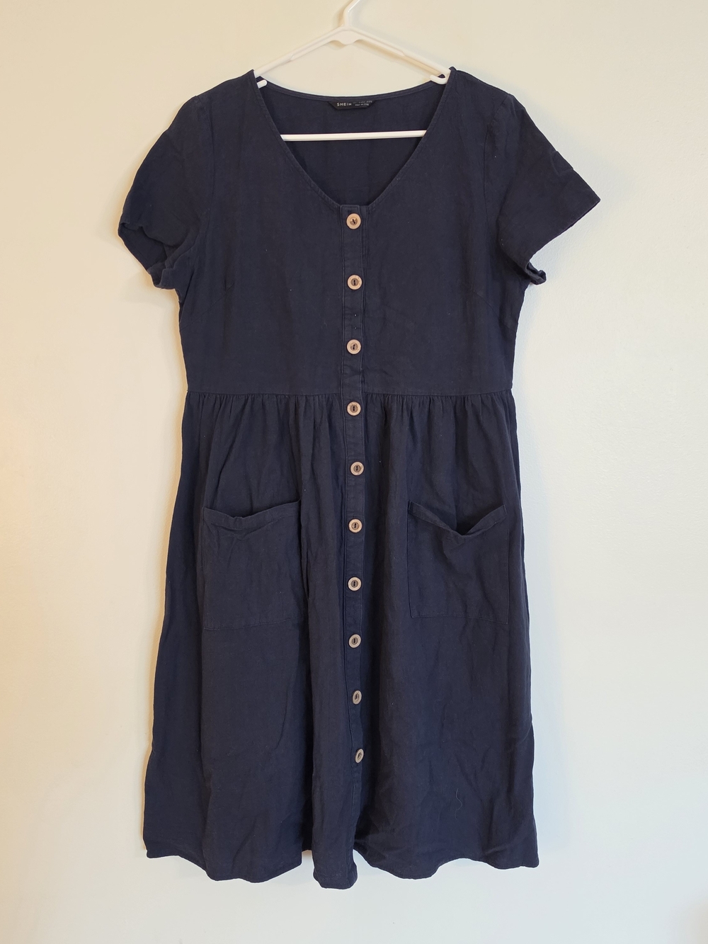 Women's Navy Button-Front Dress with Pockets